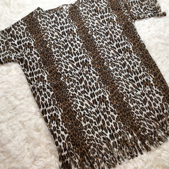 Vintage Sidney Bernstein & Son Sheer Fringe Animal Print Lingerie Coverup OS L M - Picture 2 of 8